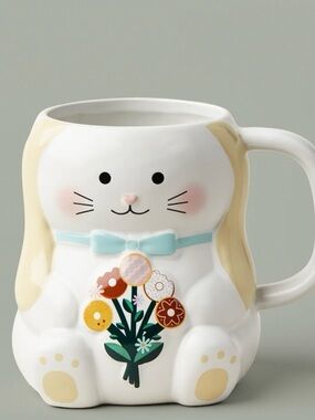 Tim Hortons Cute Bunny Ceramic Mug with Pastel Bow and Floral Decal
